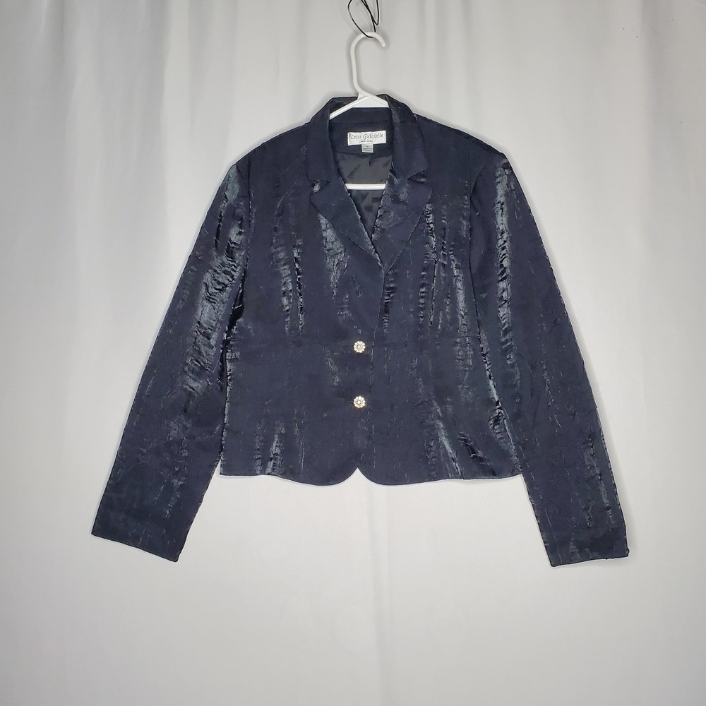 Lena Gabrielle Skirt Suit 16 Black Satin Diamond Button Metallic Vtg 90s Witchy